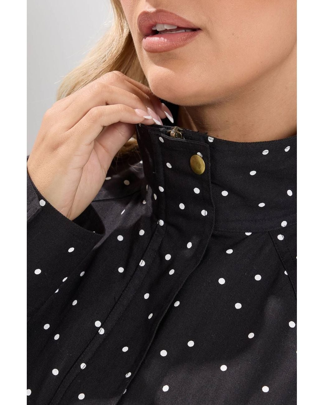 Yours Blue Polka Dot Funnel Neck Bomber Jacket
