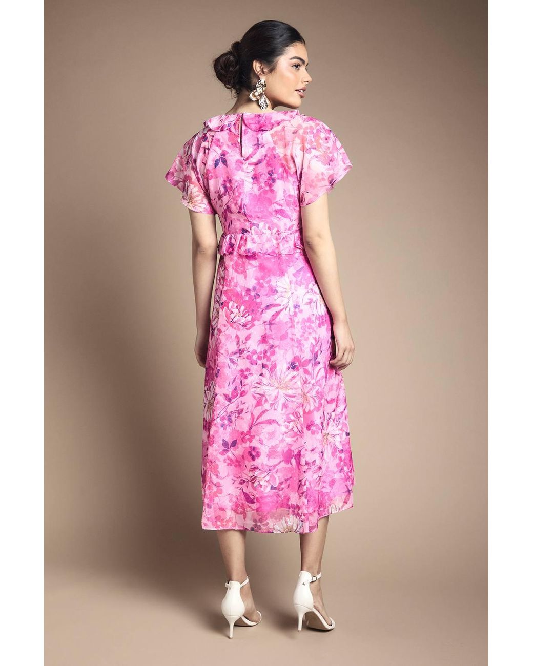 Wallis Pink Floral Ruffle Tie Front Maxi Dress