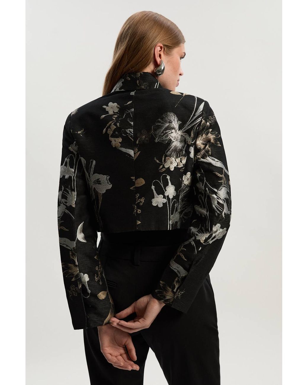 Karen Millen Black Floral Jacquard Tailored Jacket
