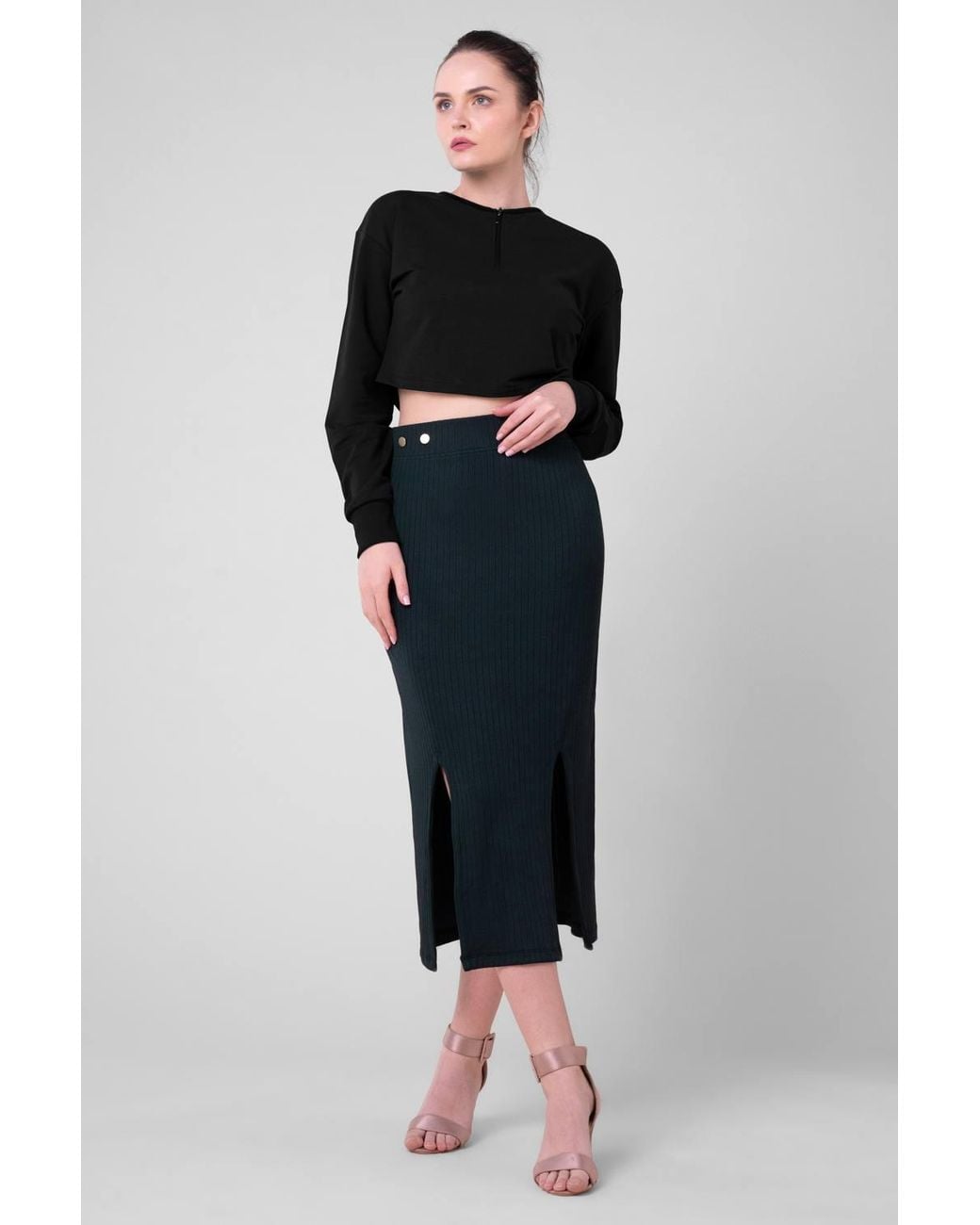 Enorsia Black Drop Shoulder Half Zip Crop Top