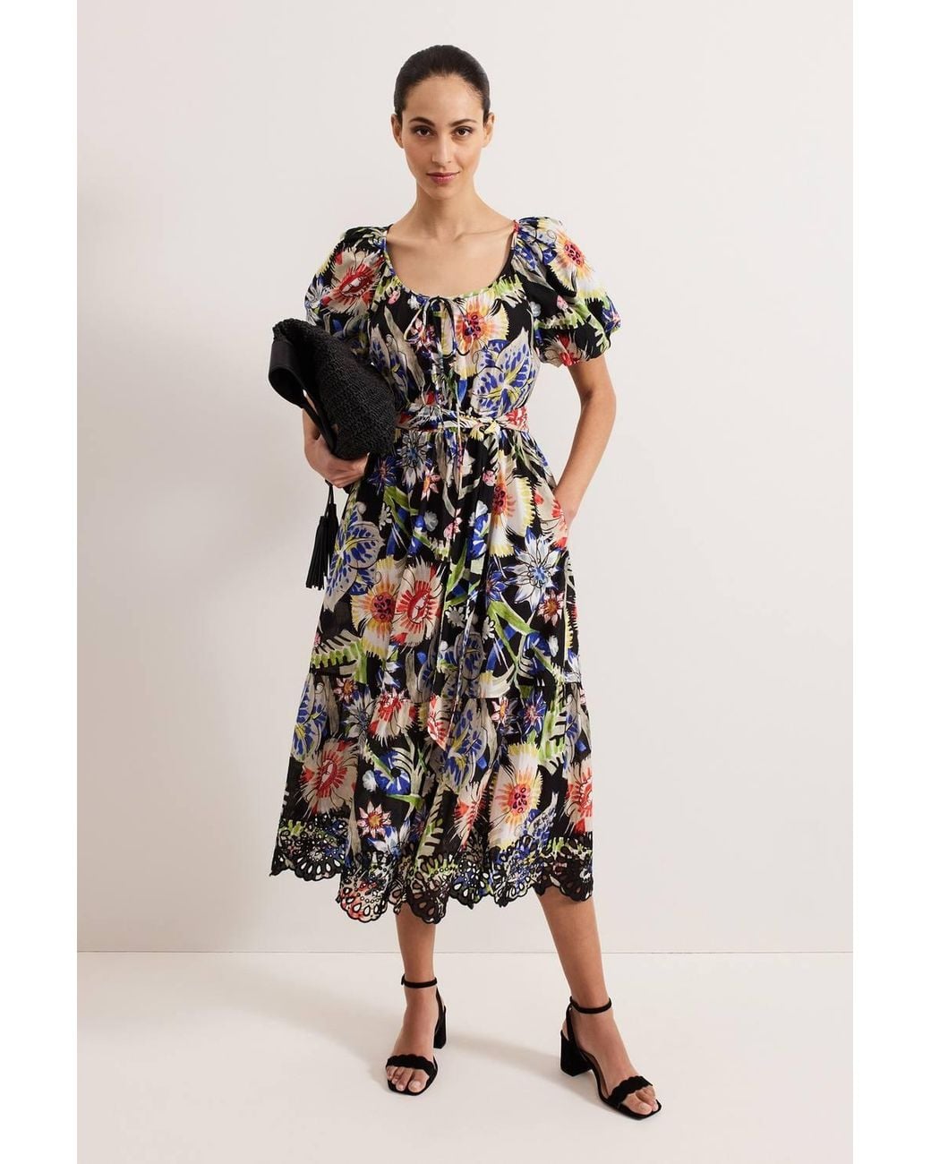 Phase Eight Black Asa Floral Tie Neck Dress