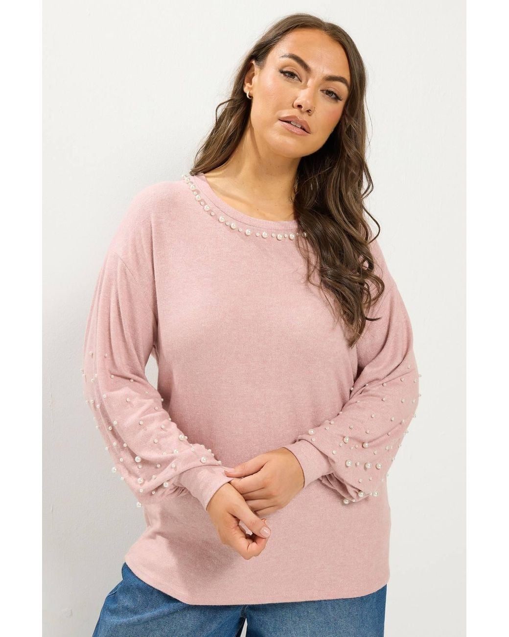 Yours Pink Pearl Embellished Jumper
