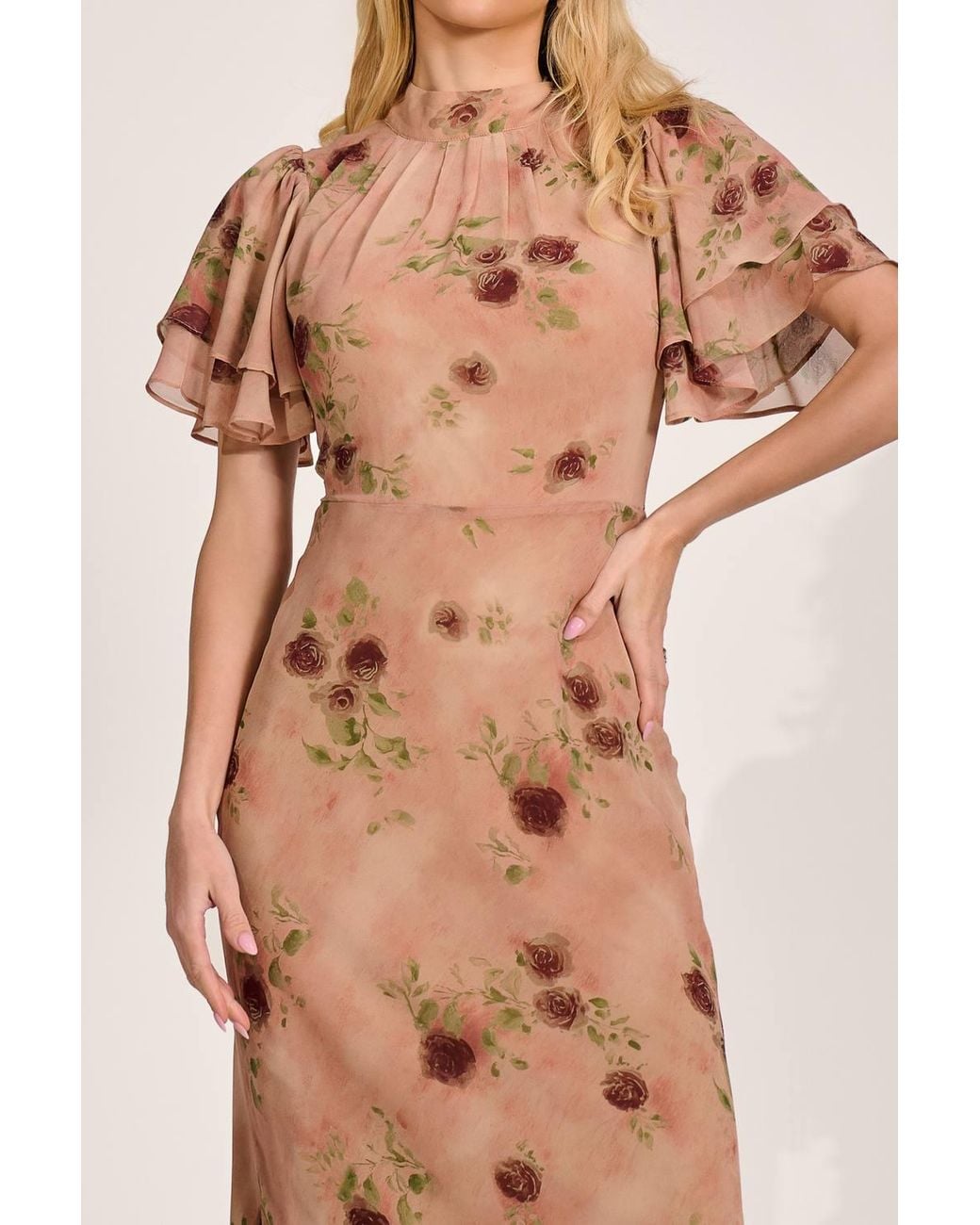 Jolie Moi Multicolor High Neck Angel Sleeve Chiffon Maxi Dress