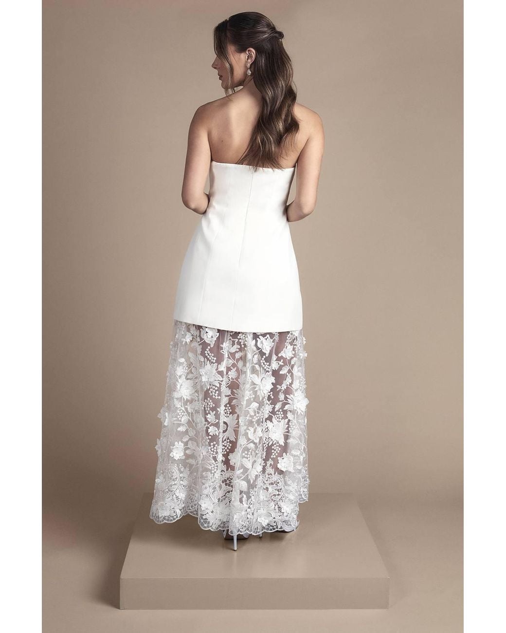 Coast Black Structured Bandeau Maxi Wedding Dress W/ Lace Skirt