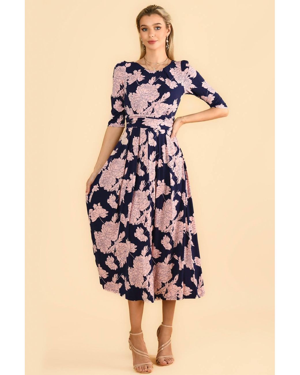 Jolie Moi Blue Karla 3/4 Sleeve Jersey Maxi Dress