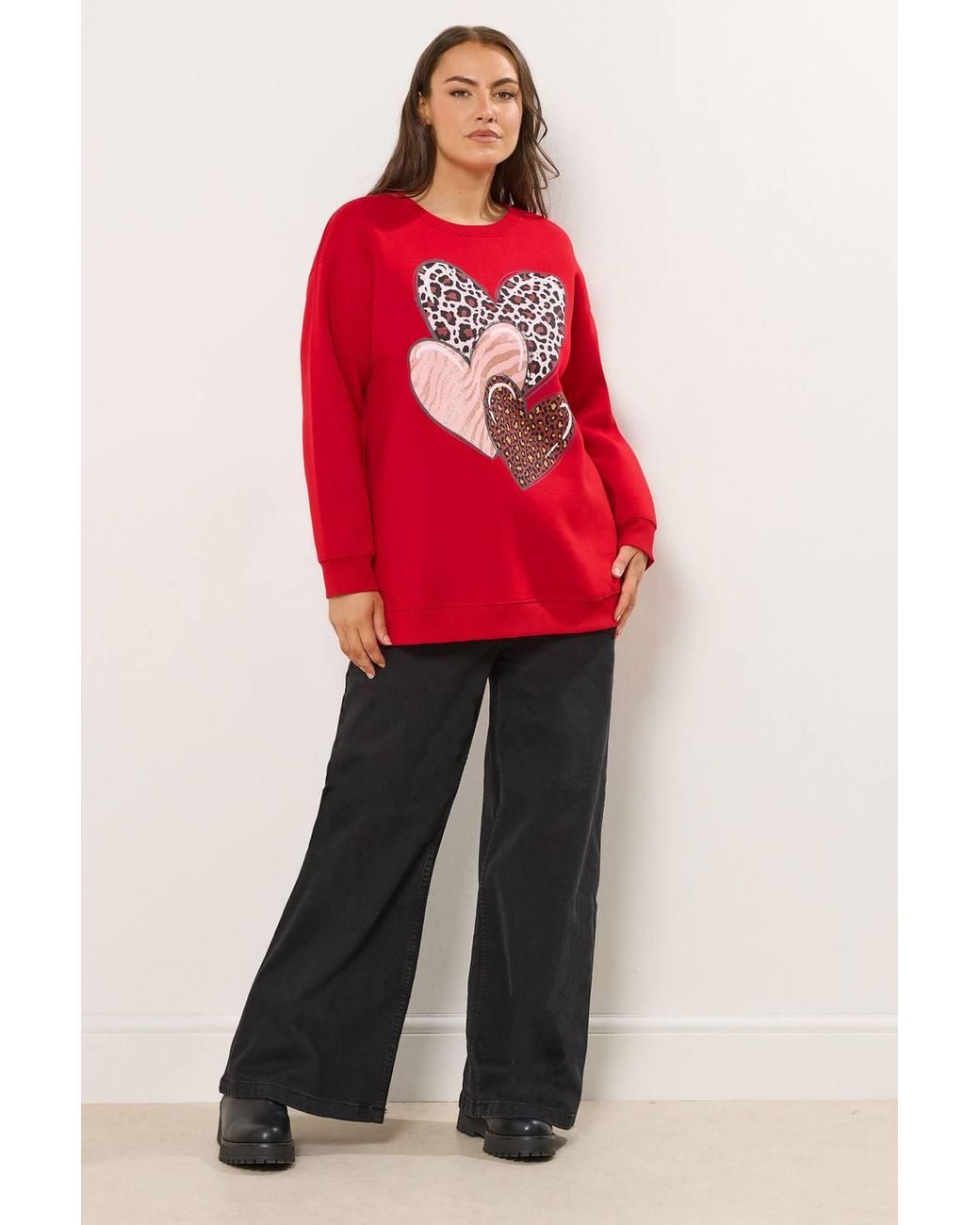 Yours Red Triple Heart Print Sweatshirt