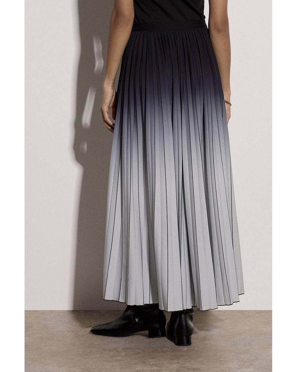 Apricot Black Ombre Pleated Midi Skirt