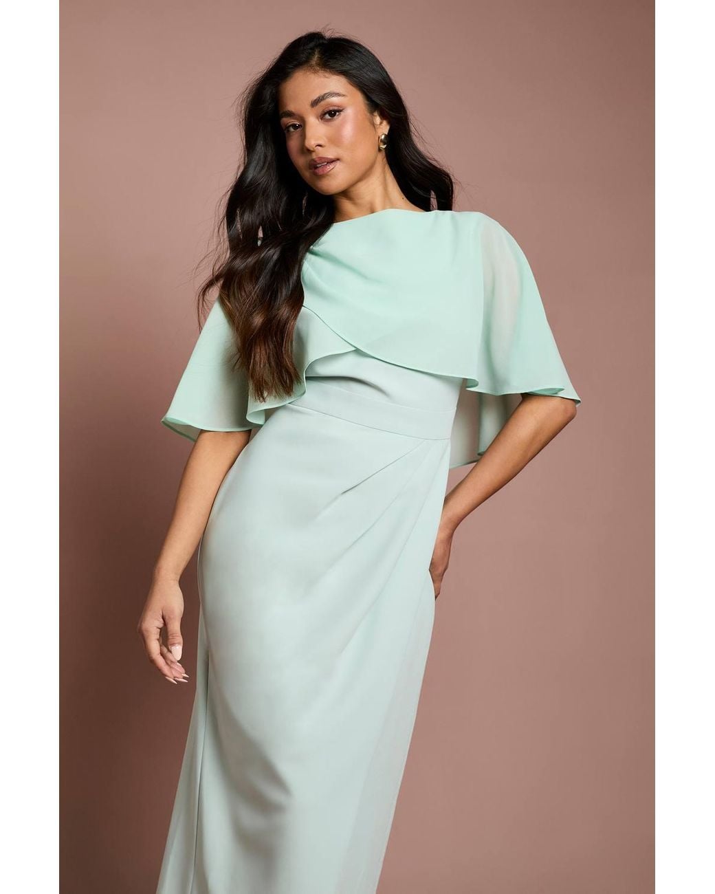 Coast Green Petite Chiffon Cape Midi Dress