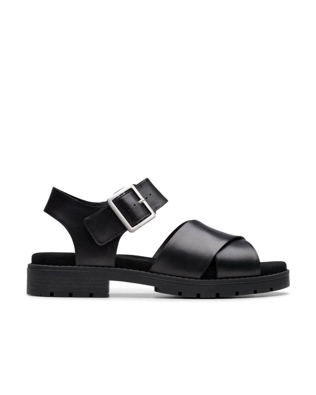 Clarks Black Orinoco Cross Leather Flat Sandals