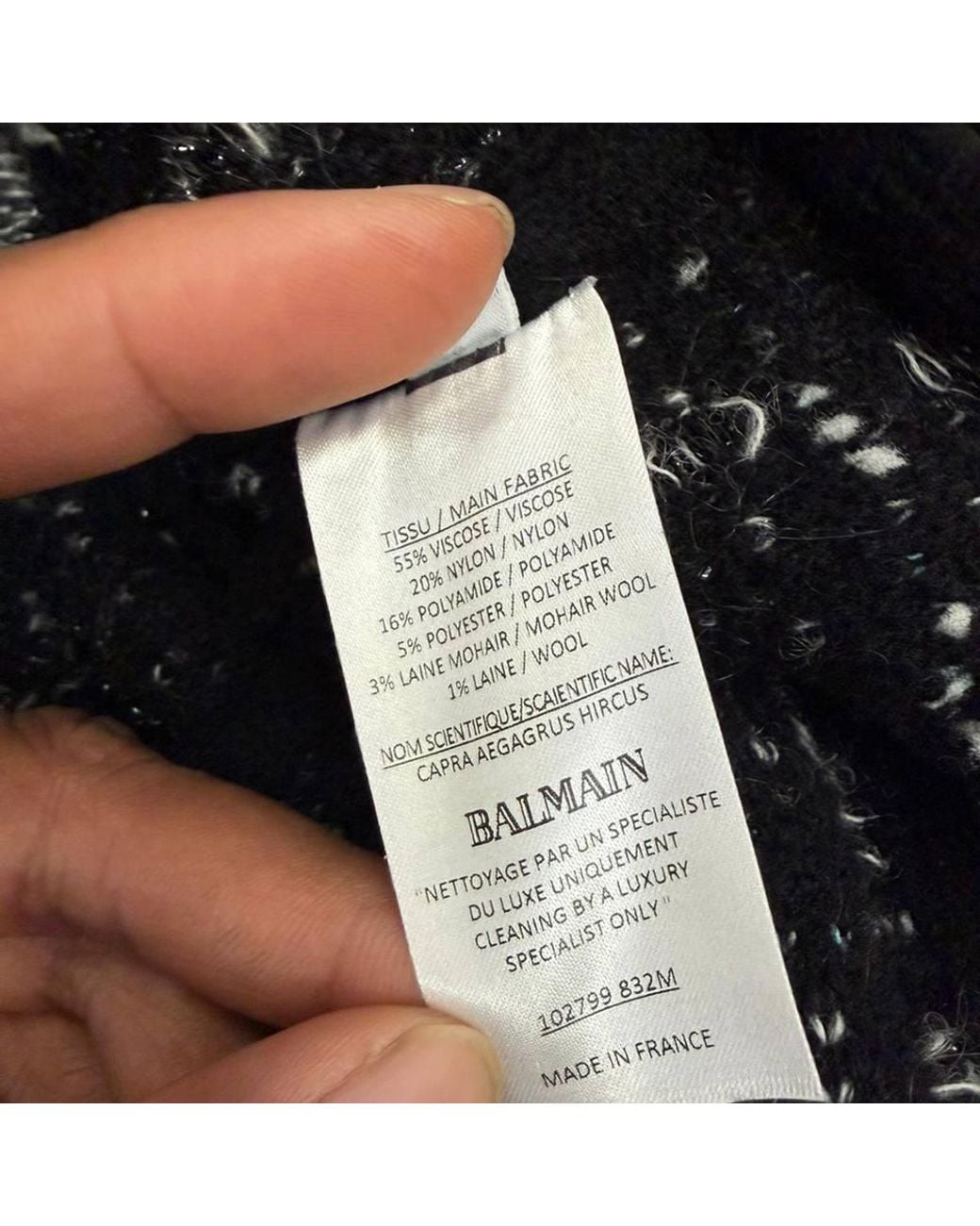 Balmain Black Preloved Plaid Double-Breasted Tweed Coat