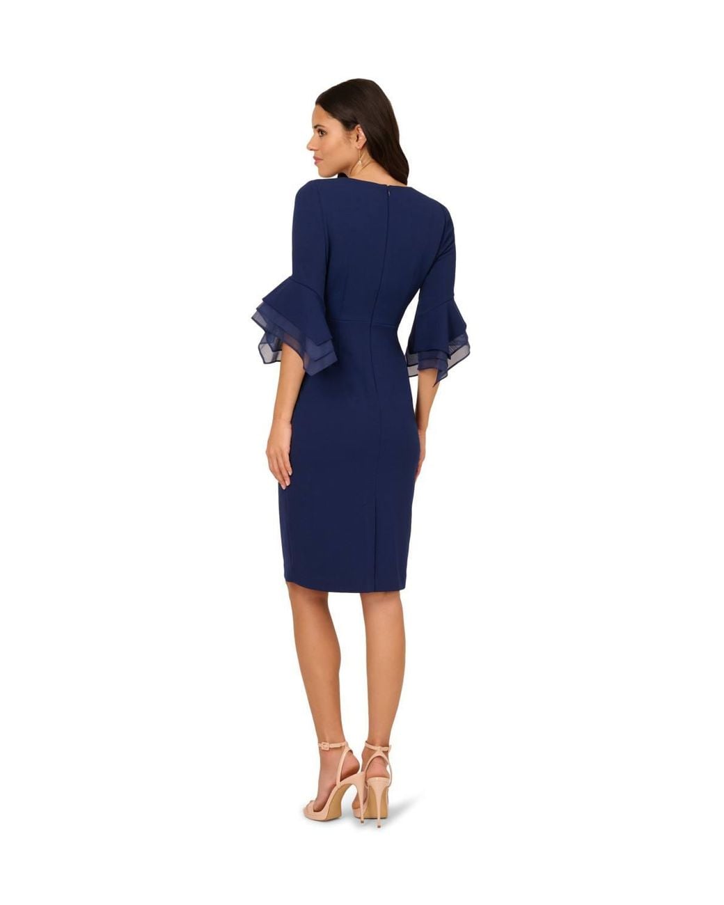 Adrianna Papell Blue Crepe Combo Midi Dress
