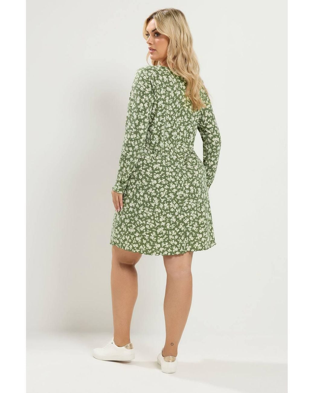 Yours Green Floral Ribbed Top