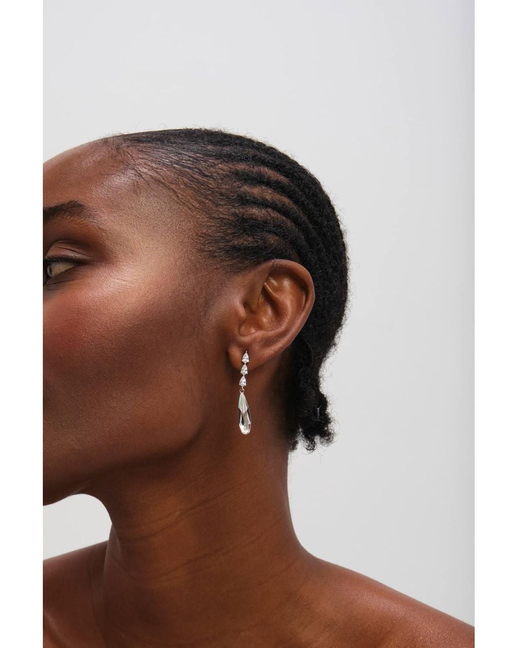 Jon Richard White Rhodium Plated Linear Pear Drop Earrings