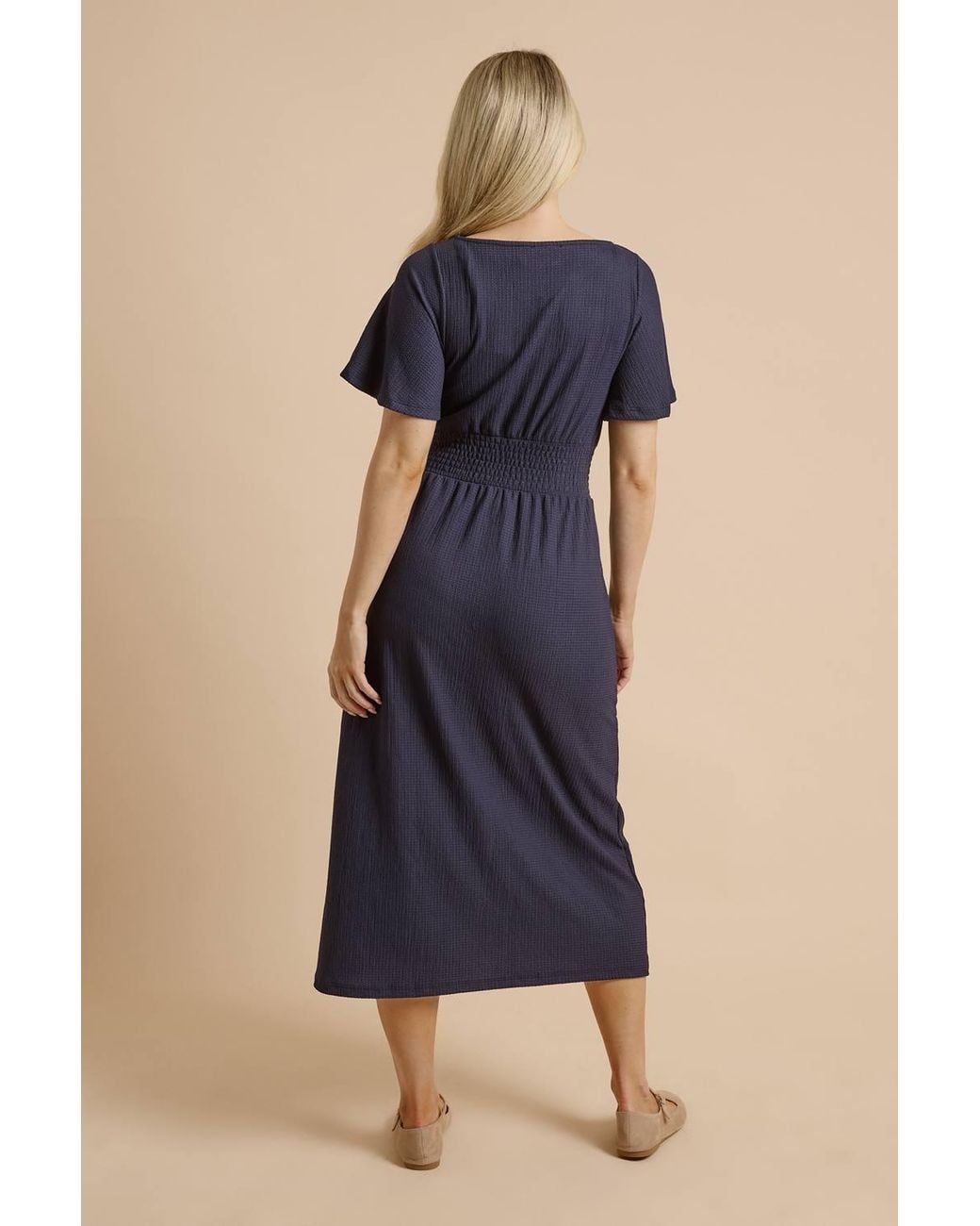 Dorothy Perkins Blue Shirred Waist Short Sleeve Midi Dress