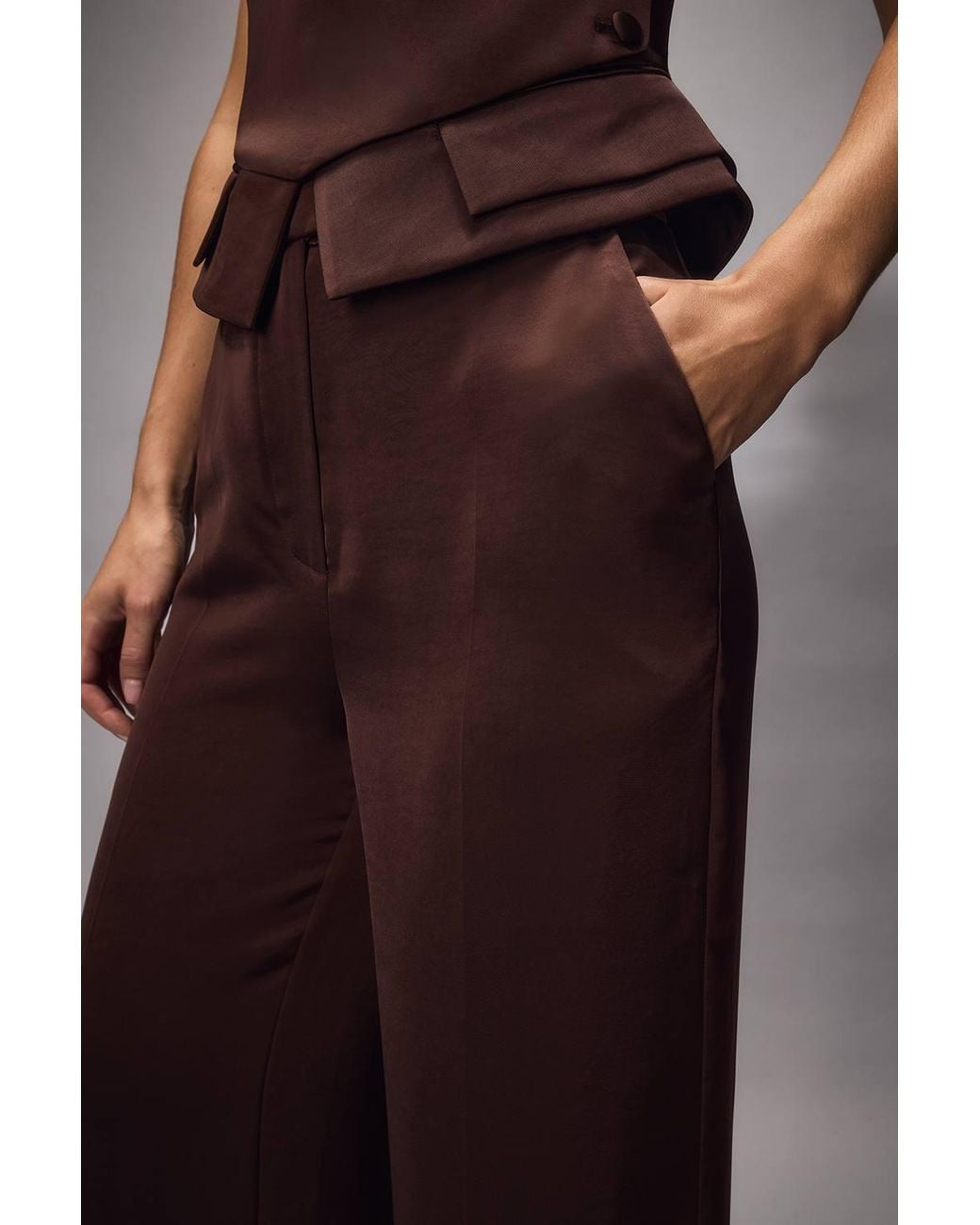 Coast Brown Muse Satin Wide Leg Tailored Trouser
