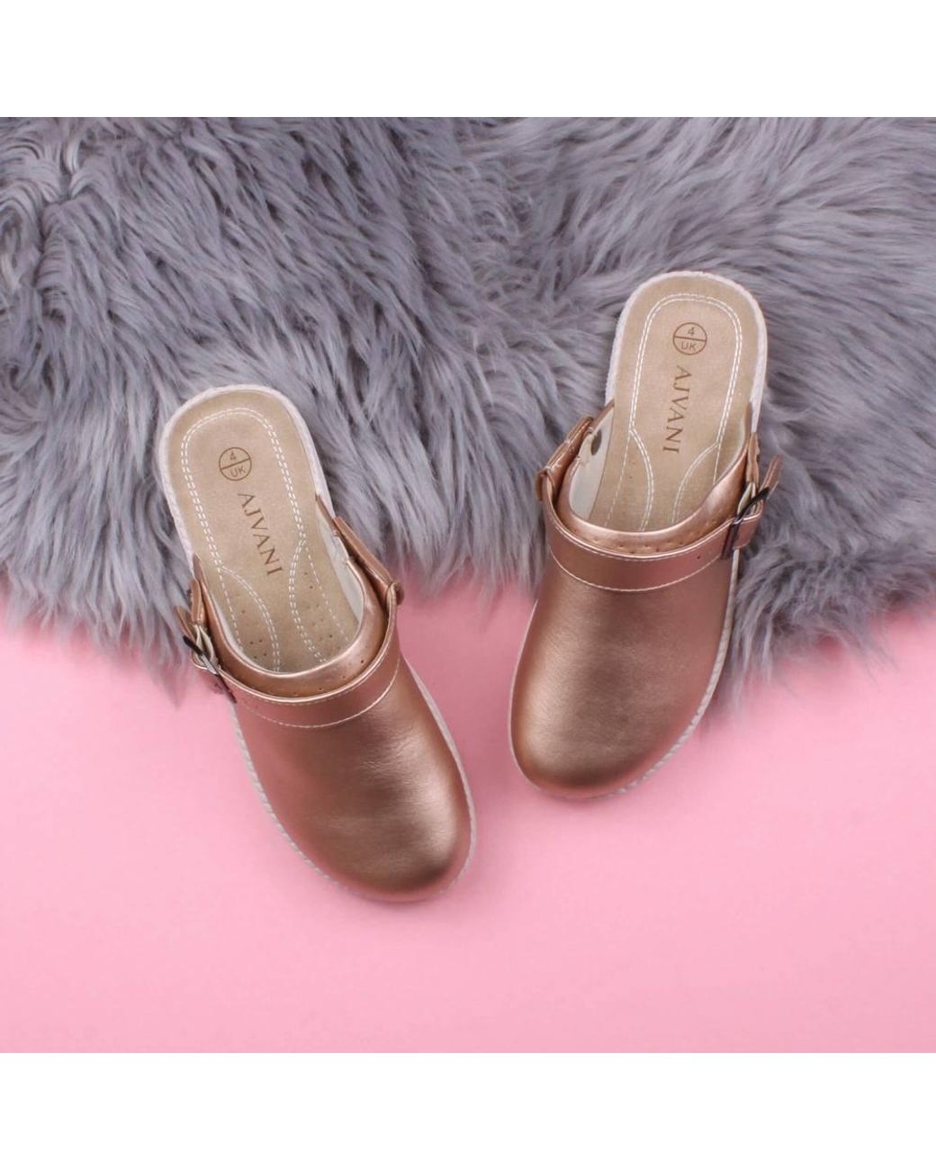 AJVANI Pink Low Wedge Heel Slingback Clogs Faux Leather Mules
