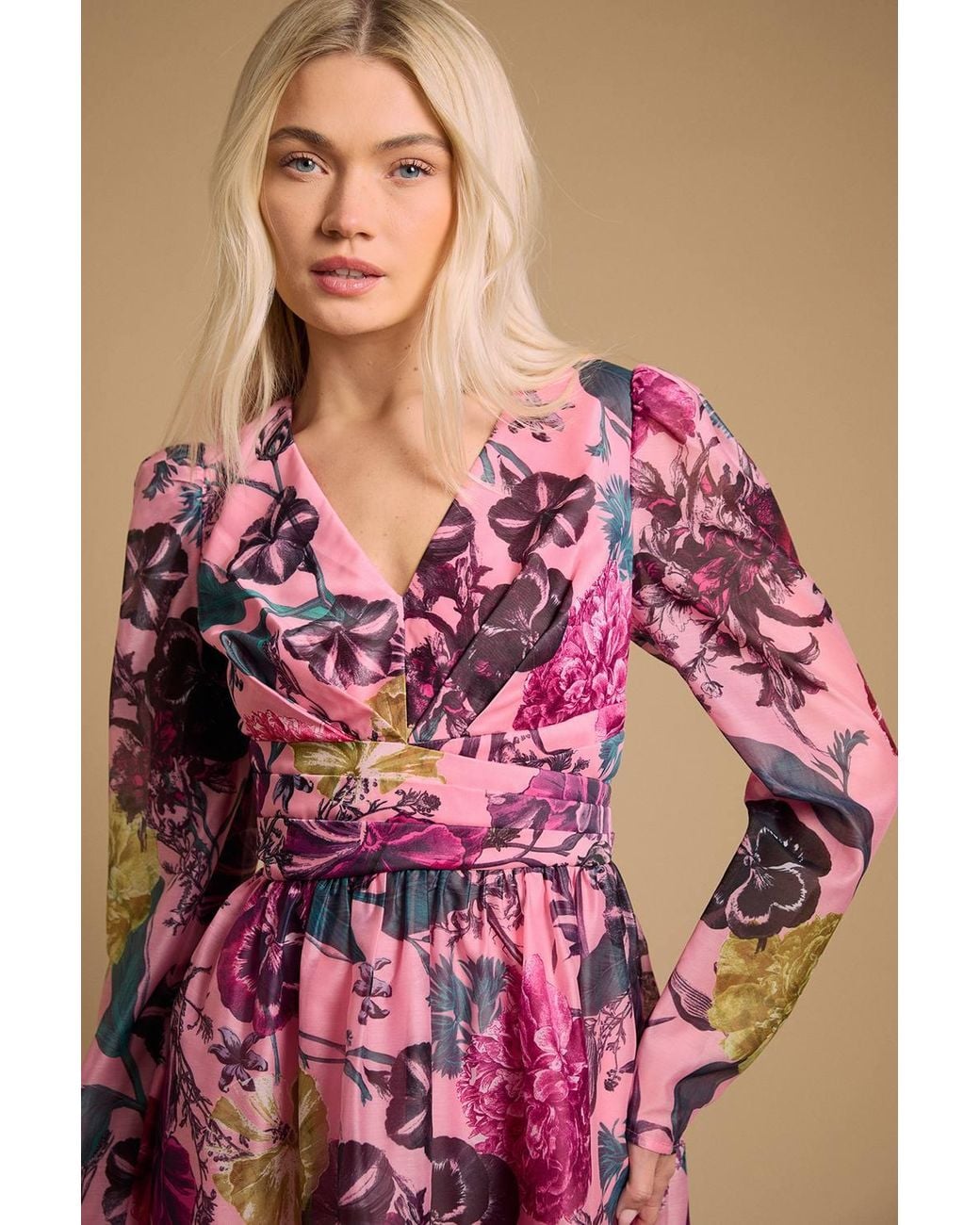 Oasis Pink Structured Fit & Flare Pleat Detail Mini Dress