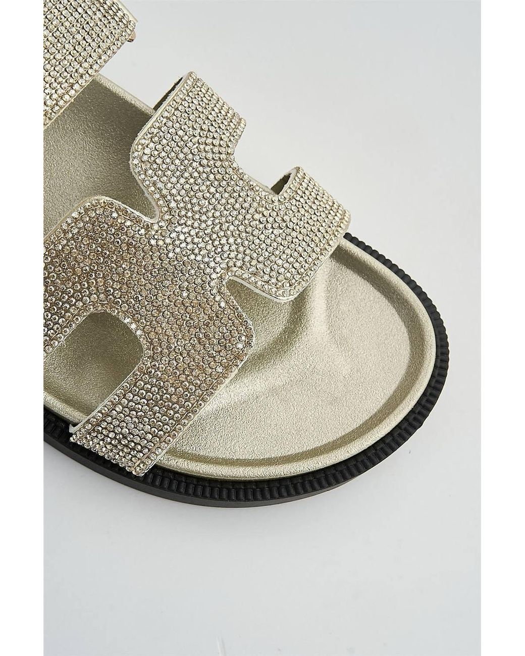 Miss Diva Natural Calla H Shape Velcro Strap Diamante Flat Sliders
