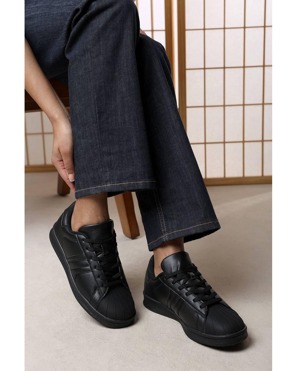 Where's That From Blue Yamileth Stripe Panel Detailed Trainer