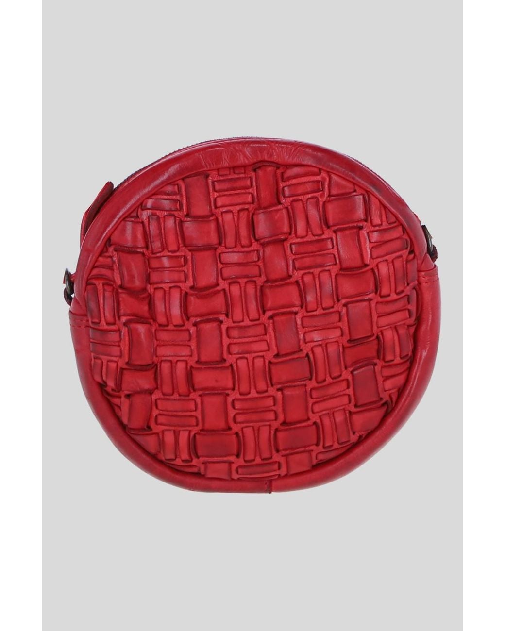 Ashwood Leather Red Leather Round Woven Crossbody Bag W/ Adjustable Strap
