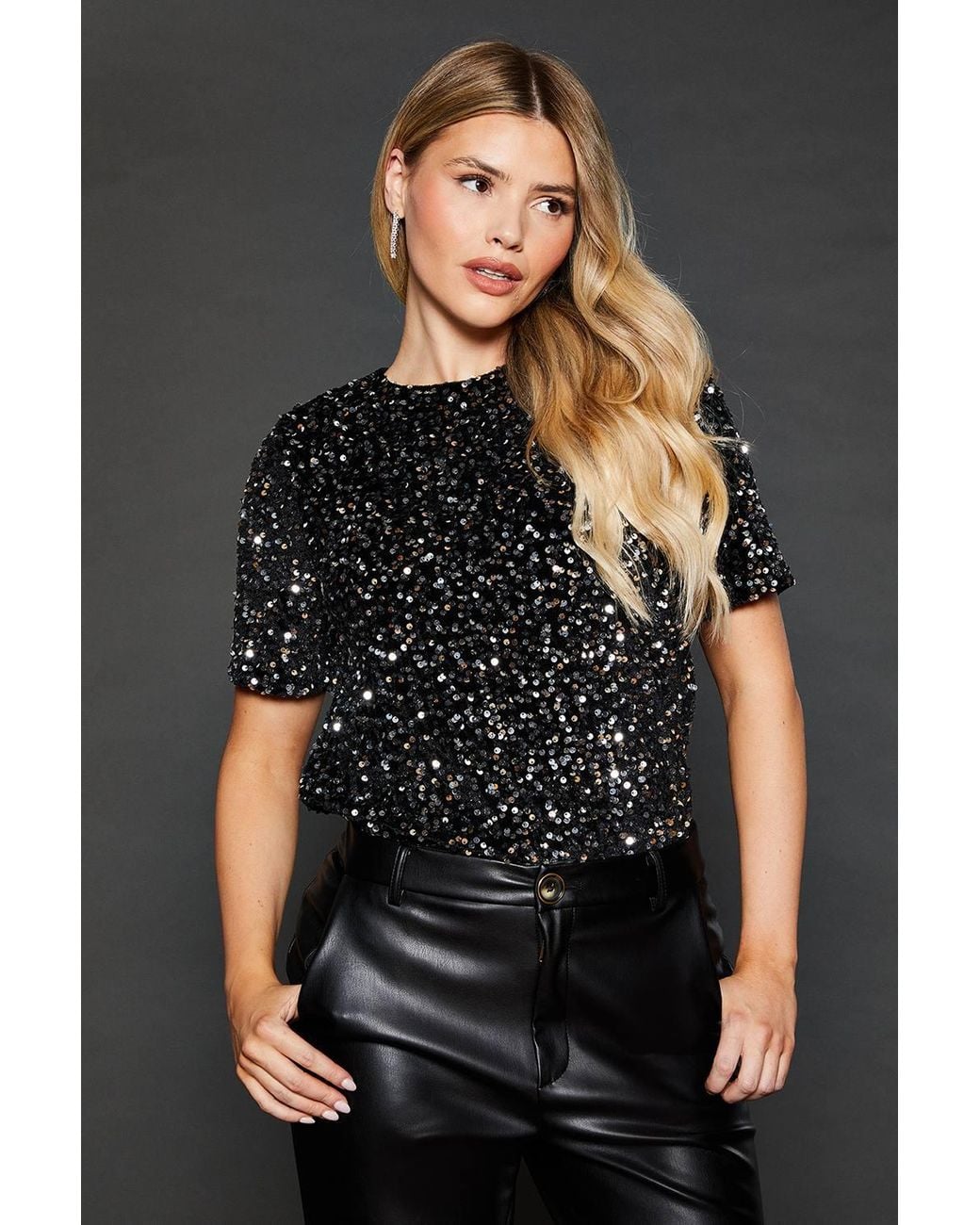 Dorothy Perkins Black Sequin T-Shirt