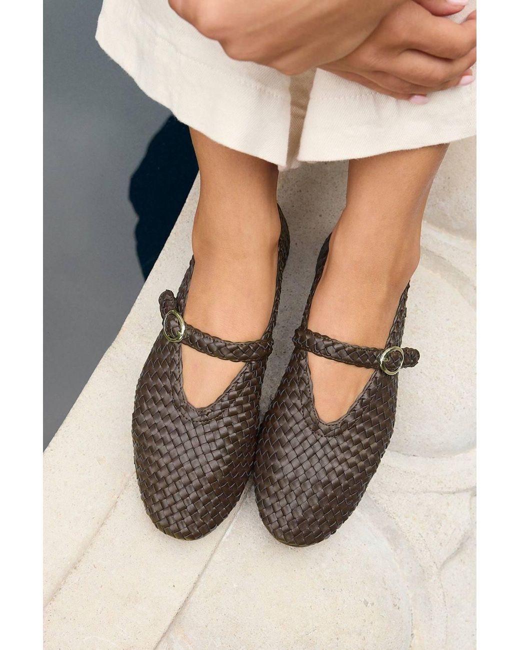 Linzi White Debut Handwoven Ballet Flats