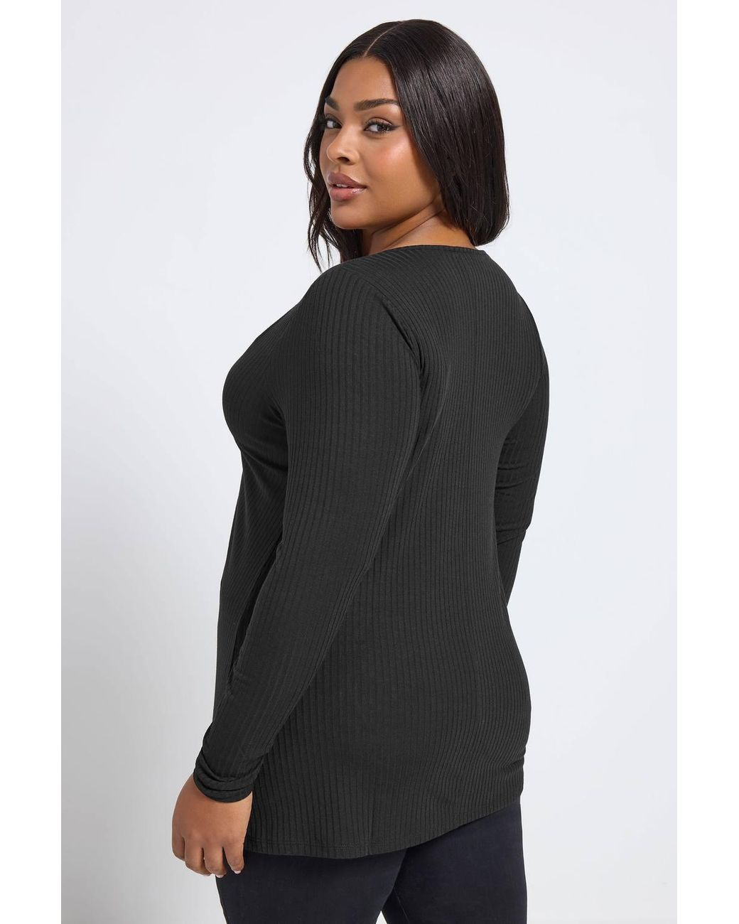Yours Black Lace Insert Ribbed Top