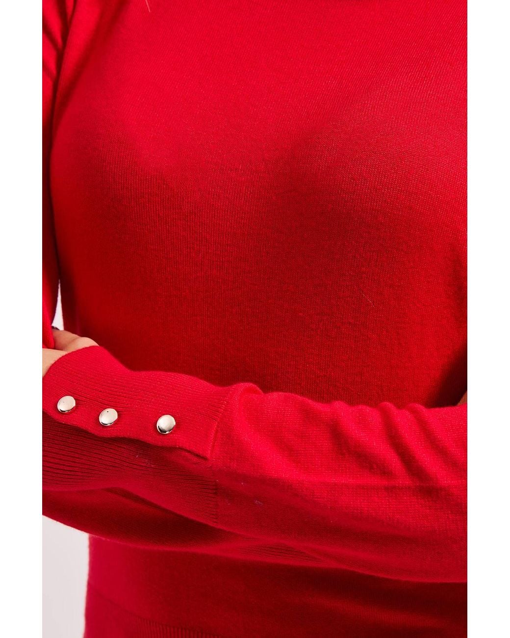 Dorothy Perkins Red Crew Neck Button Cuff Sweater