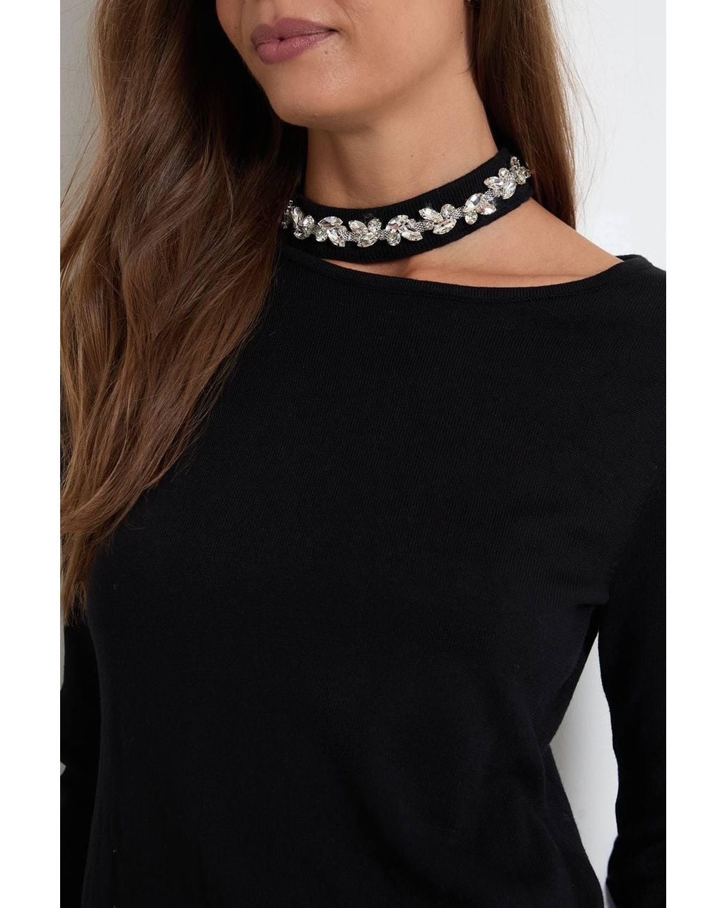 Wallis Black Embellished Neckline Jumper