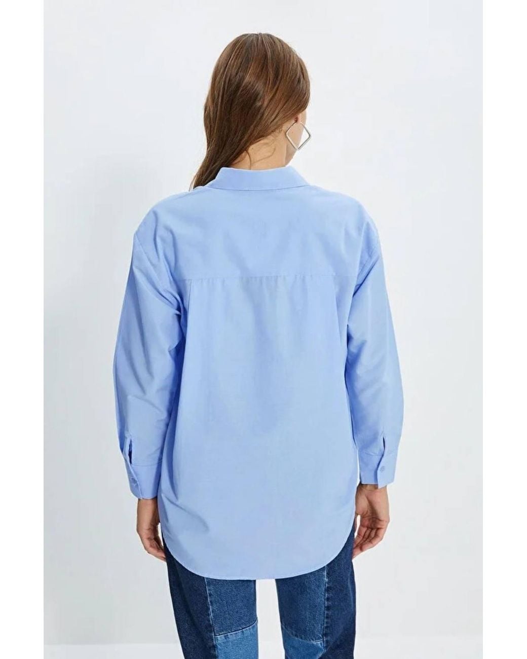 WOVCOR Blue Single Pocket Boyfriend Cotton Woven Shirt