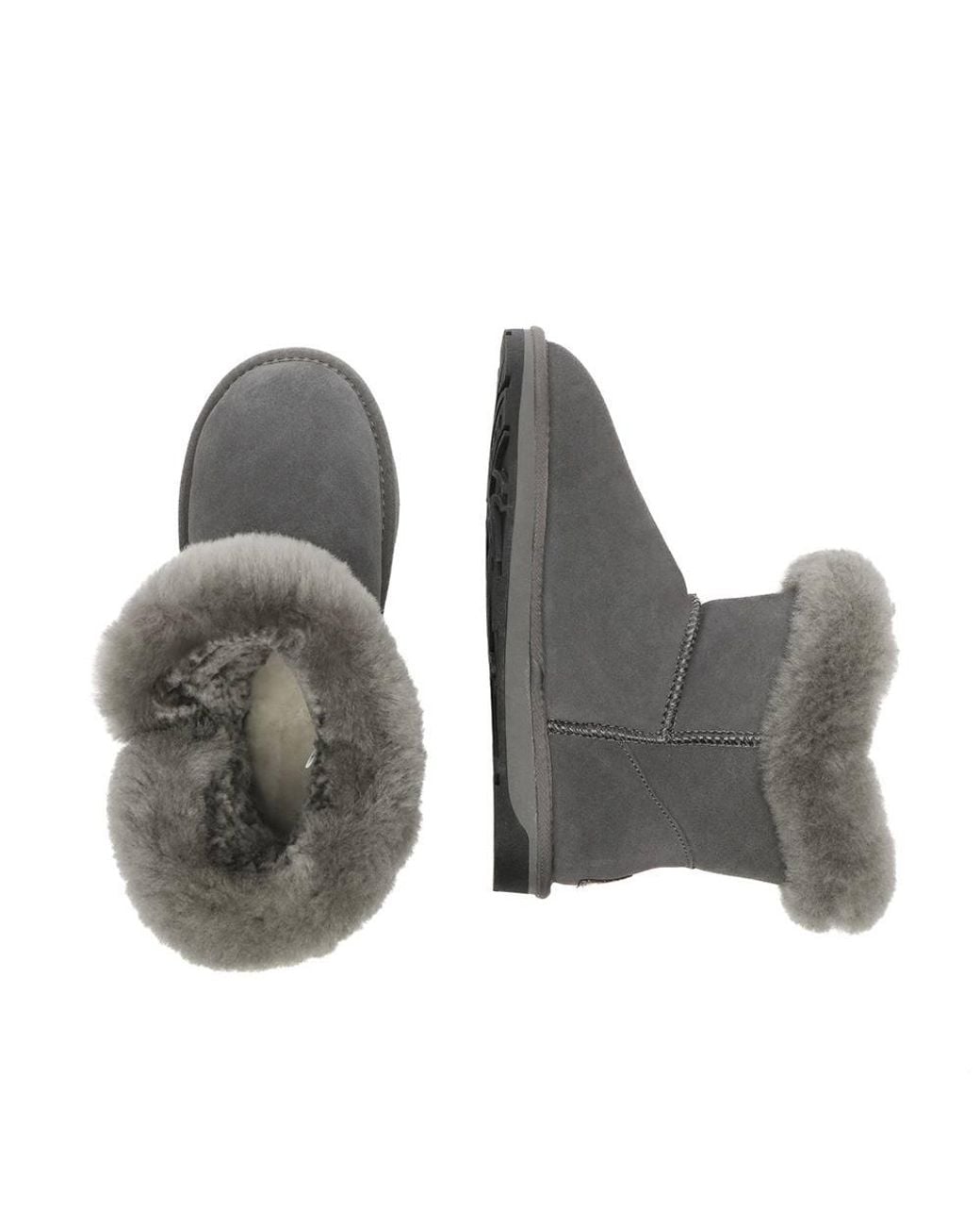EverAu Australia Gray Real Sheepskin Robin Horn Toggle Button Mini Boots W/ Tpr Sole