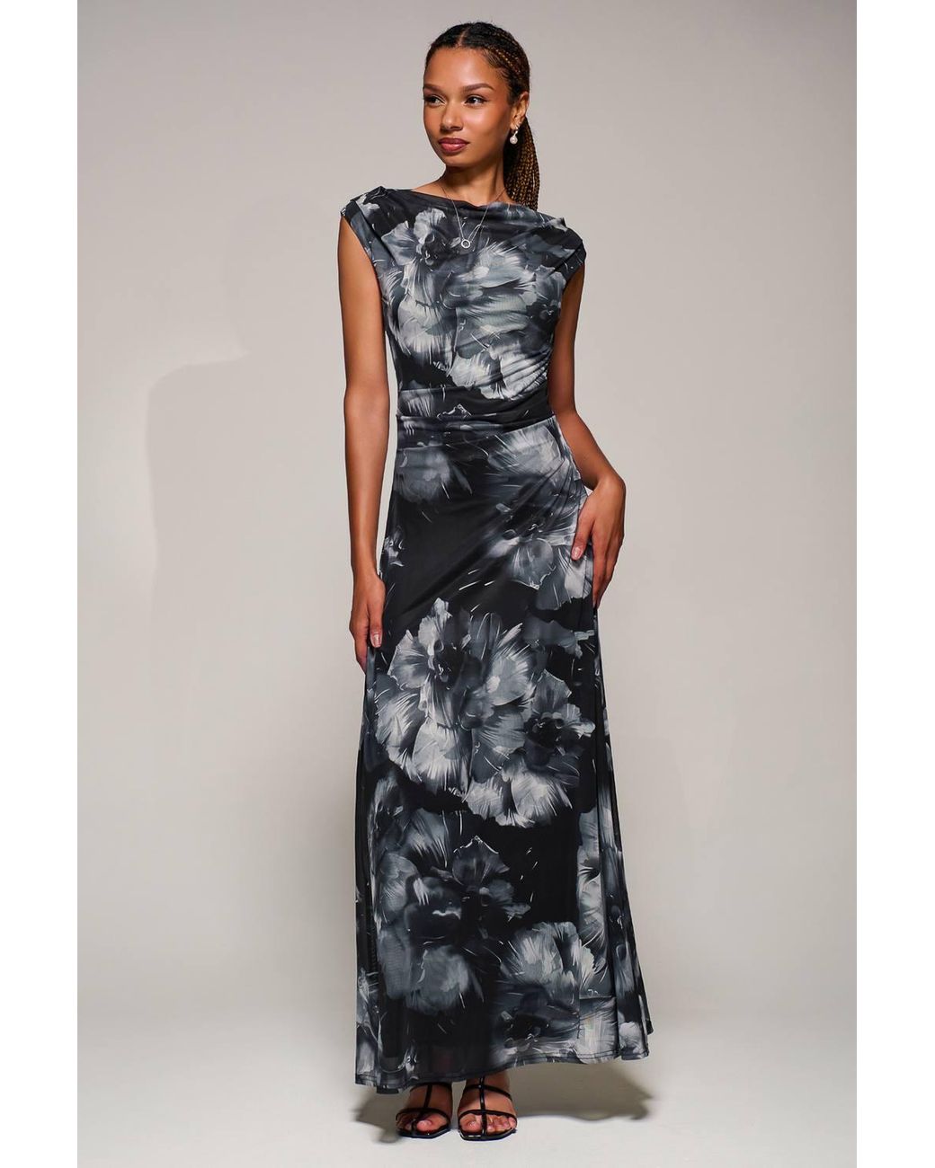 Jolie Moi Black Multiway Neckline Mesh Maxi Dress