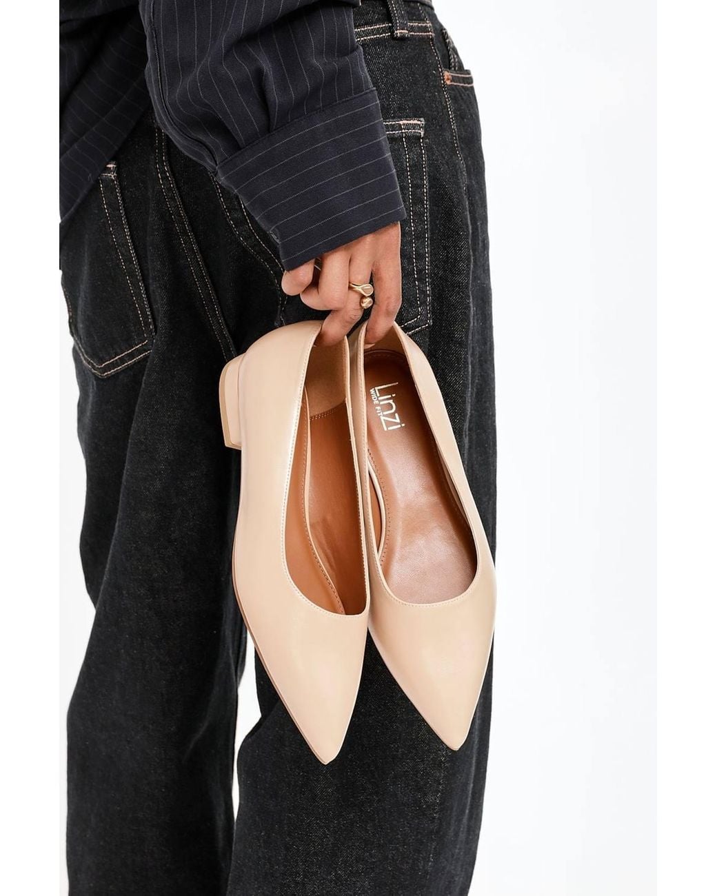 Linzi Natural Compete Wide Fit Nude Faux Leather Pumps