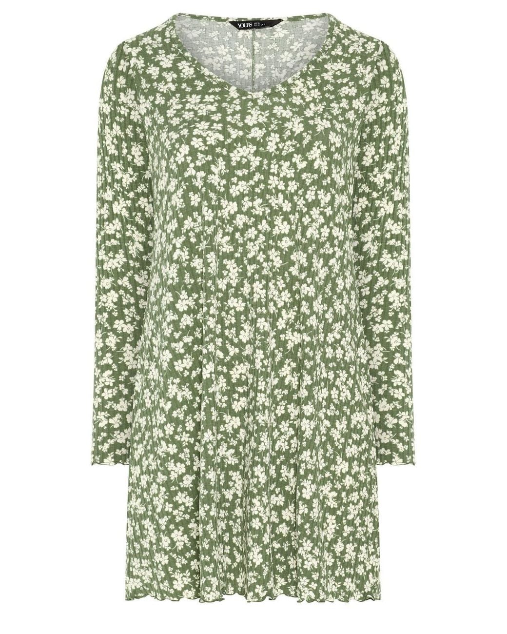 Yours Green Floral Ribbed Top