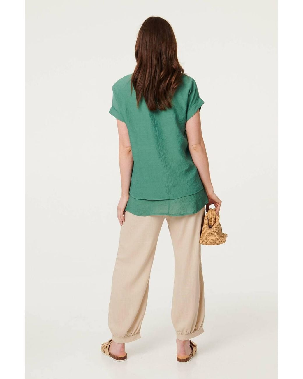 Izabel London Green Layered Hem Short Sleeve Tunic Top
