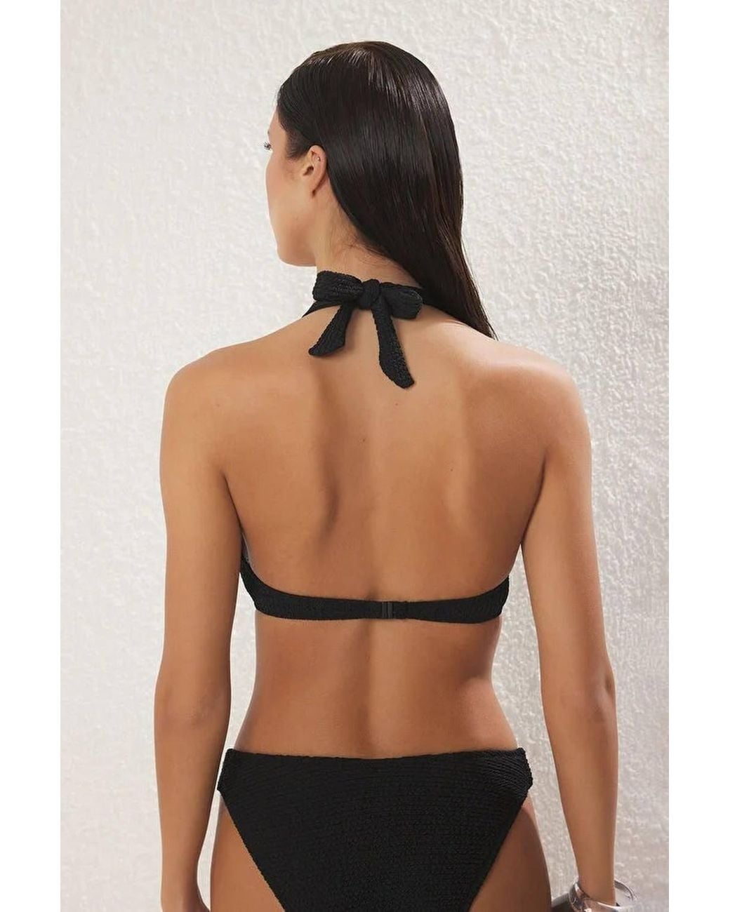 WOVCOR Black Textured V-Wire Balconette Bikini Top
