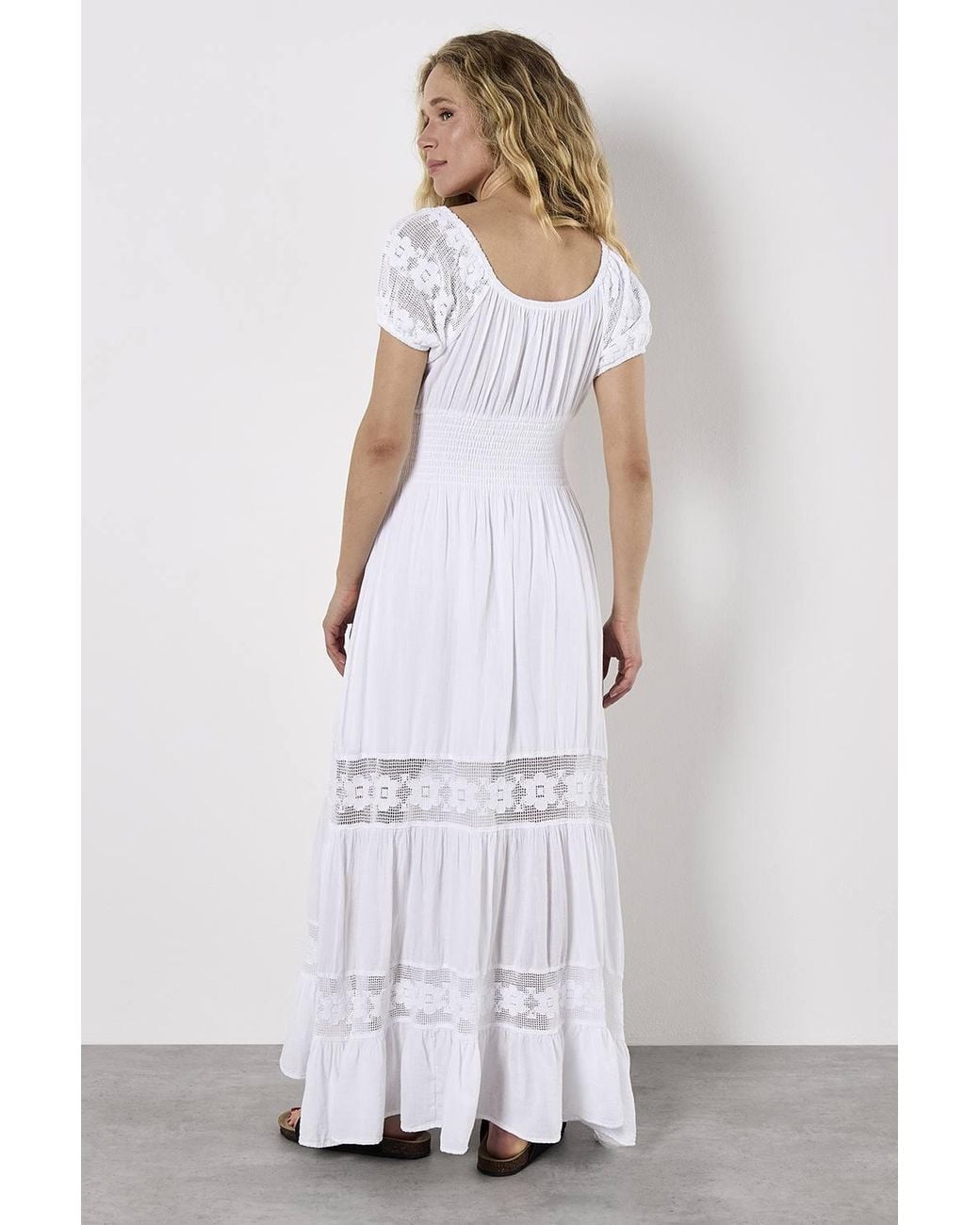 Apricot White Floral Lace Cotton Milkmaid Maxi Dress