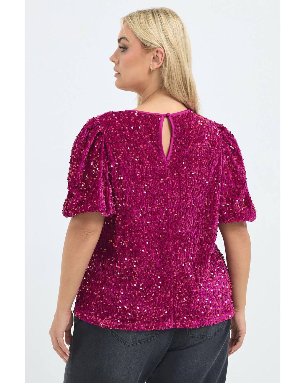 Yours Red Puff Sleeve Sequin Top