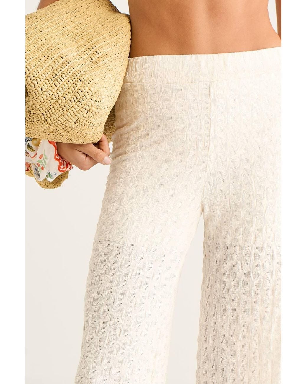 Gini London Natural Textured Elasticated Waist Flared Trousers