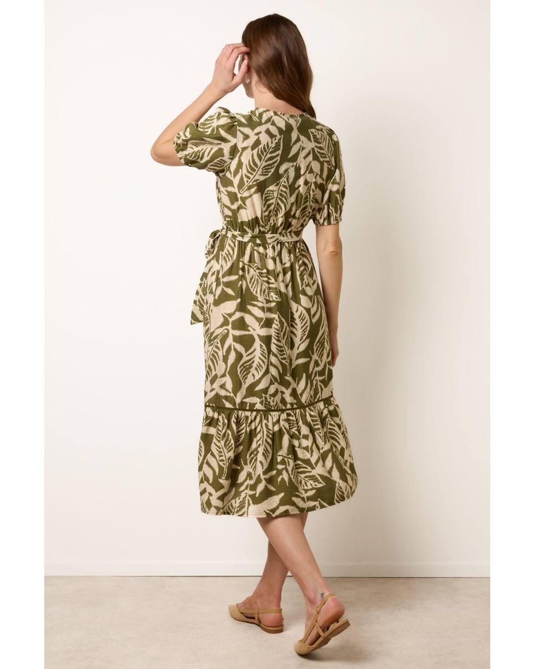 Blue Vanilla Green Elasticated Waist Short Sleeve V-Neck Midi Dress