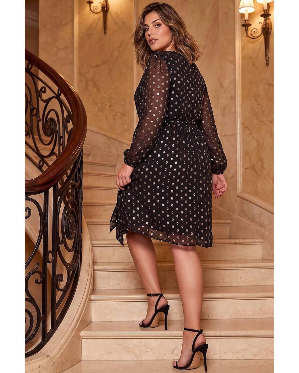 Roman Brown Curve Polka Dot Dress