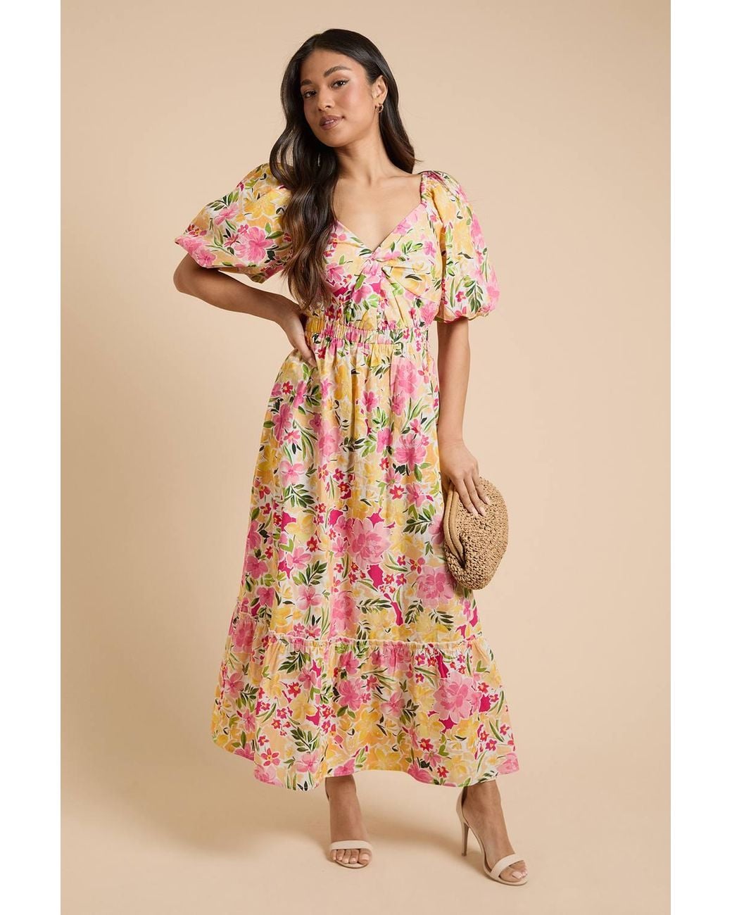 Dorothy Perkins Natural Petite Poplin Twist Front Midi Dress