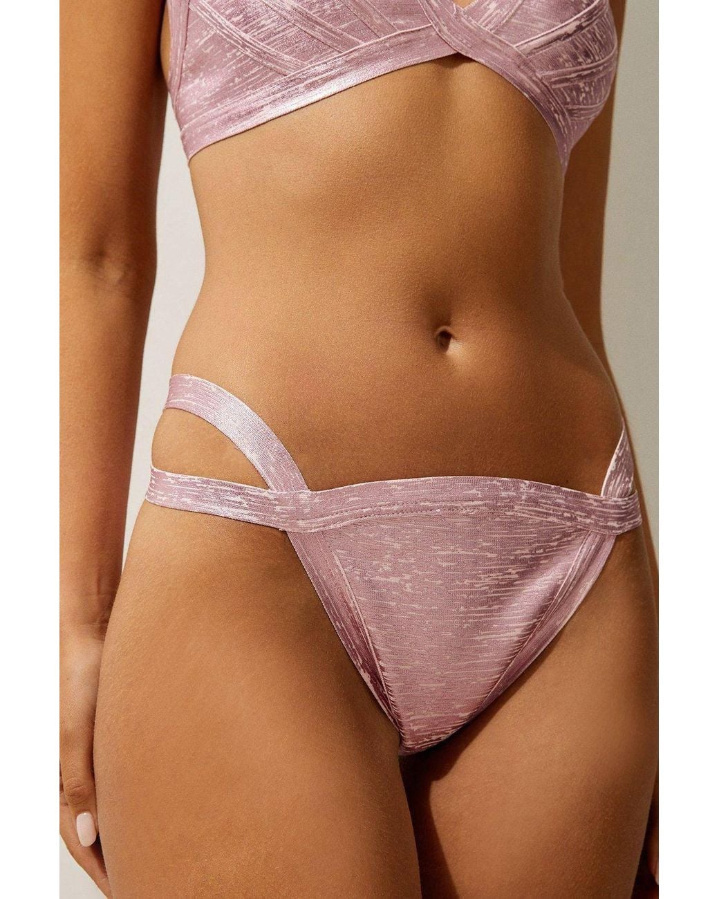 Karen Millen Metallic Foiled Bandage Double Strap Bikini Bottoms