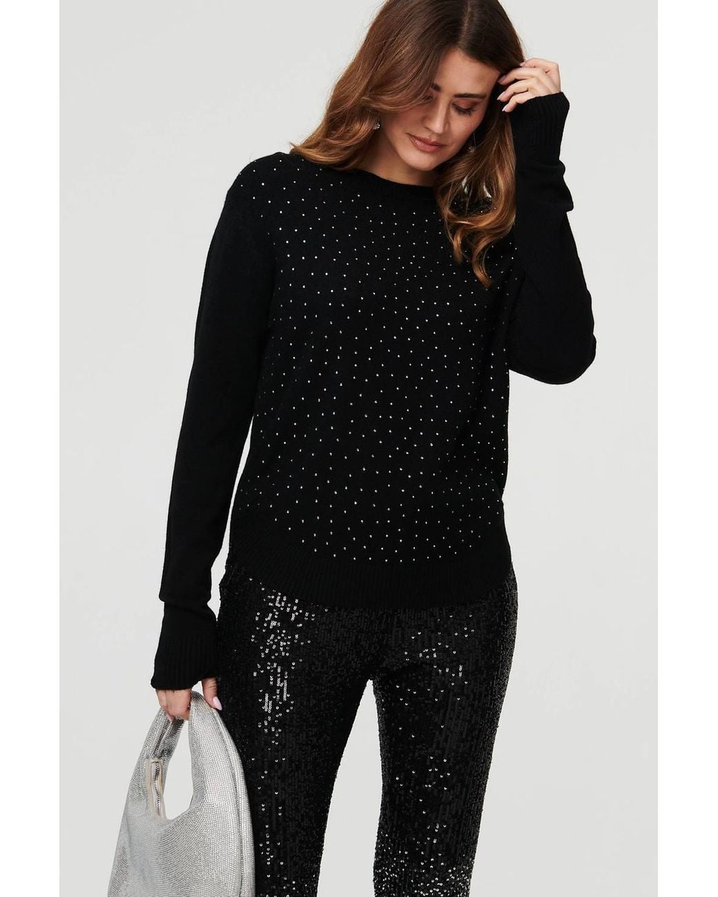 Izabel London Black Sparkle Detail Relaxed Jumper