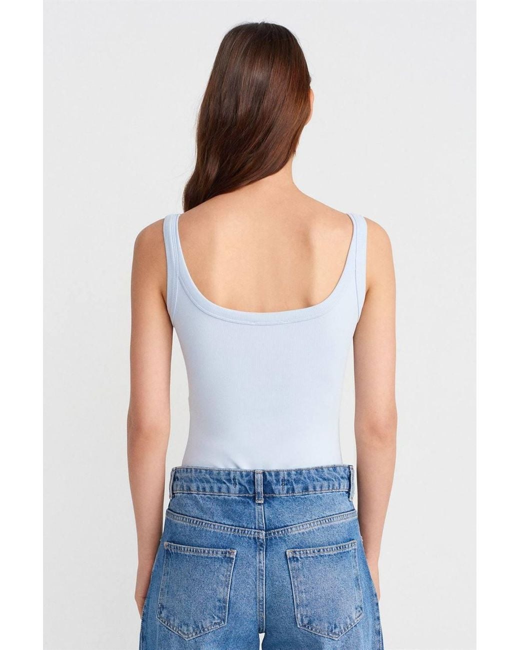 Dilvin White Sleeveless Ribbed Cotton-Blend Bodysuit
