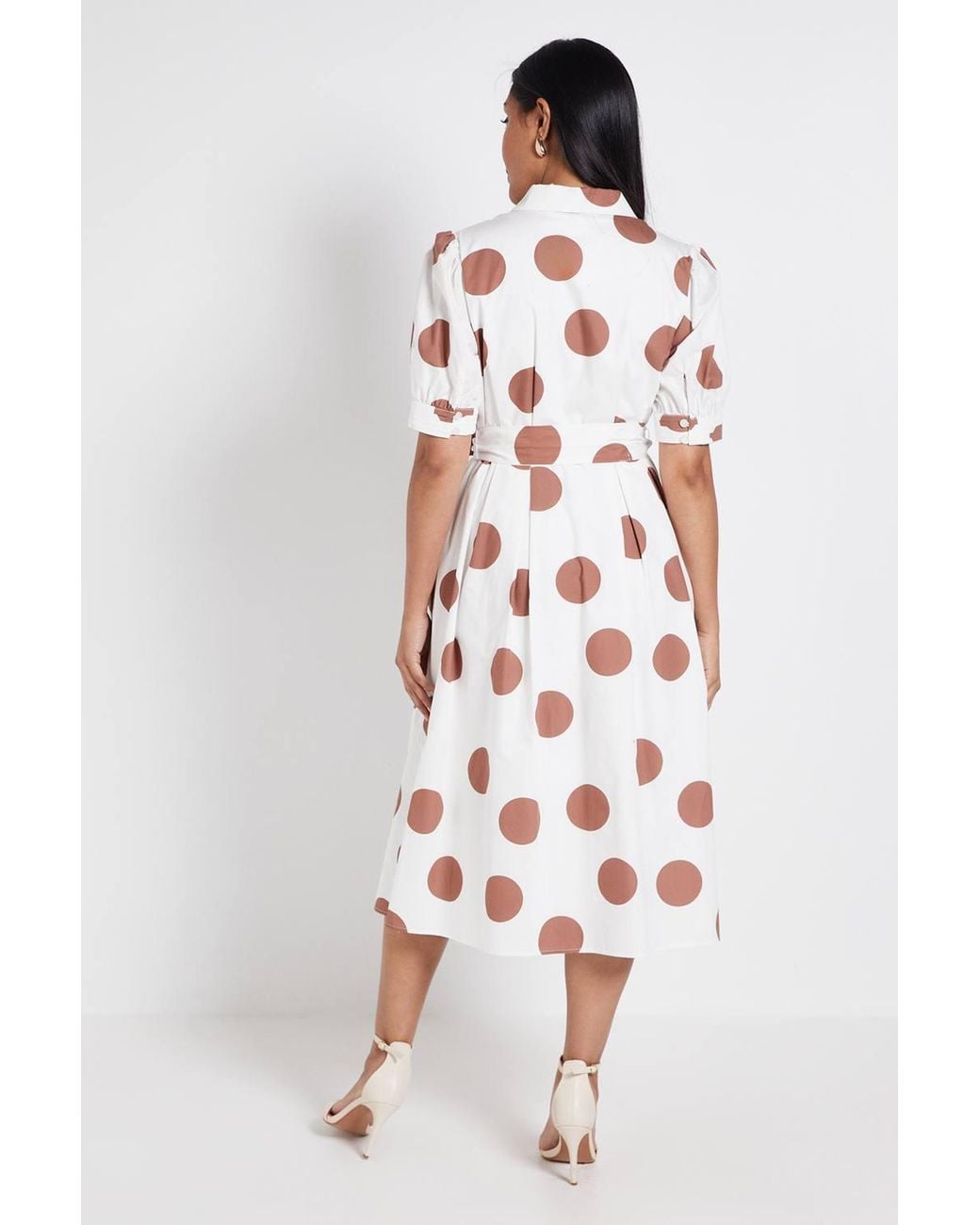 Wallis Red Petite Polka Dot Print Pintuck Midi Shirt Dress