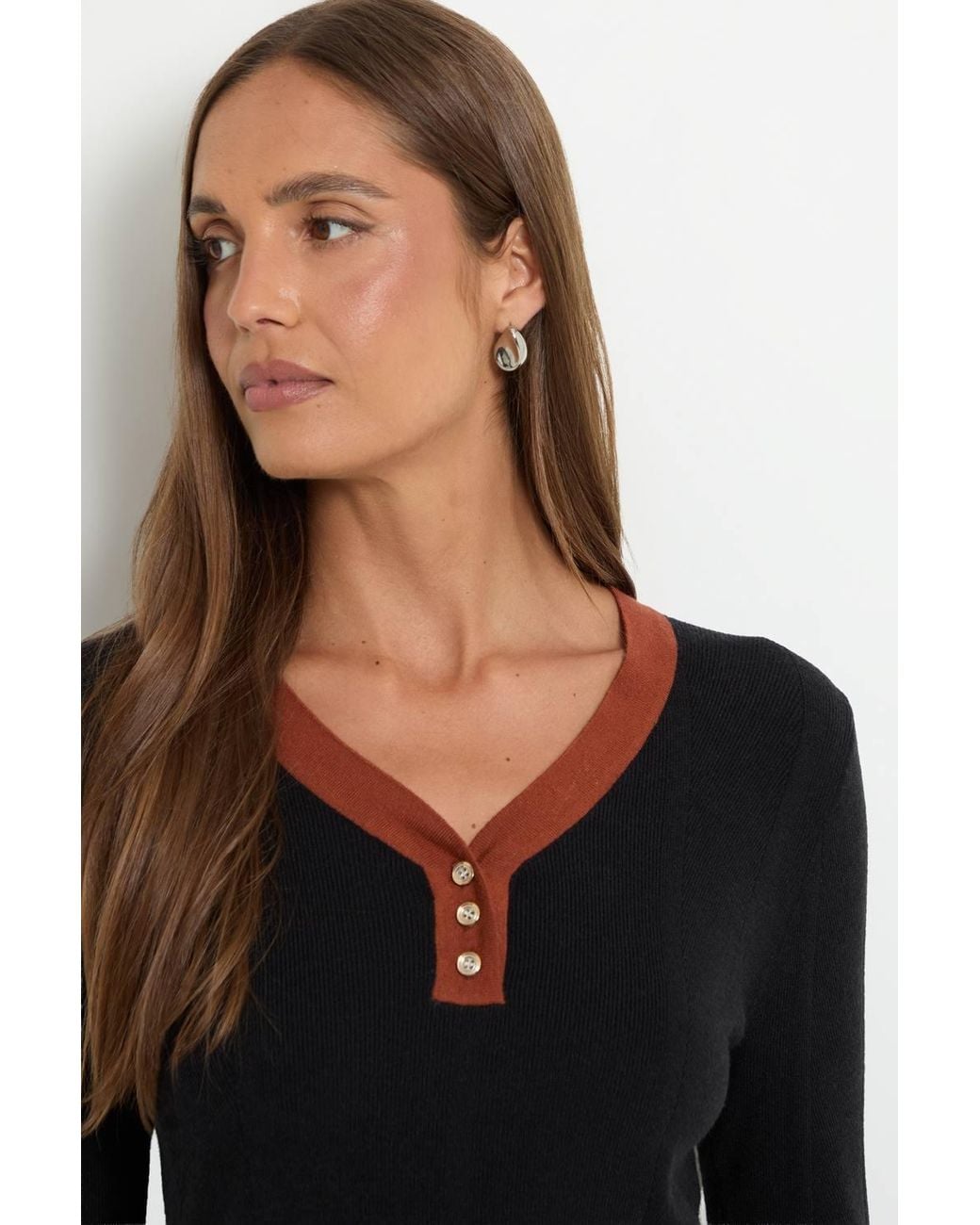 Wallis Black Contrast Trim Fine Knitted Jumper