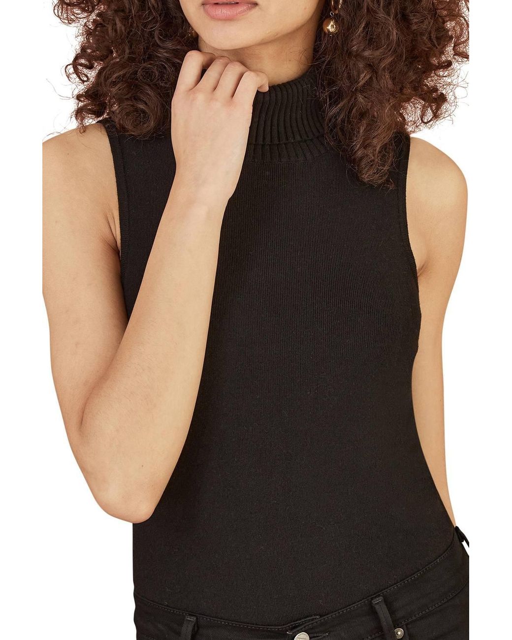 Yumi' Black Knitted Roll Neck Sleeveless Jumper