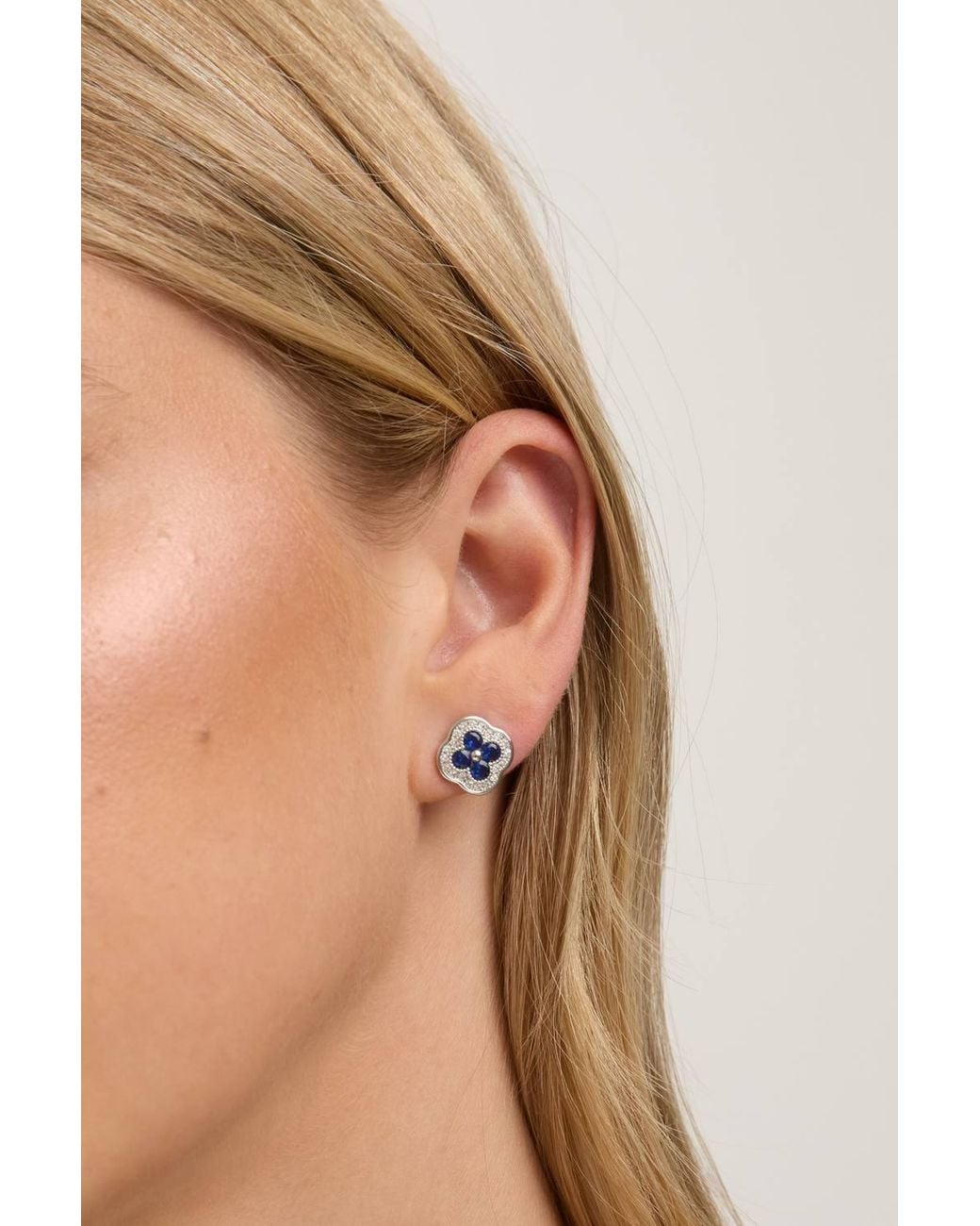 Jon Richard Blue Rhodium Plated Crystal & Sapphire Clover Studs