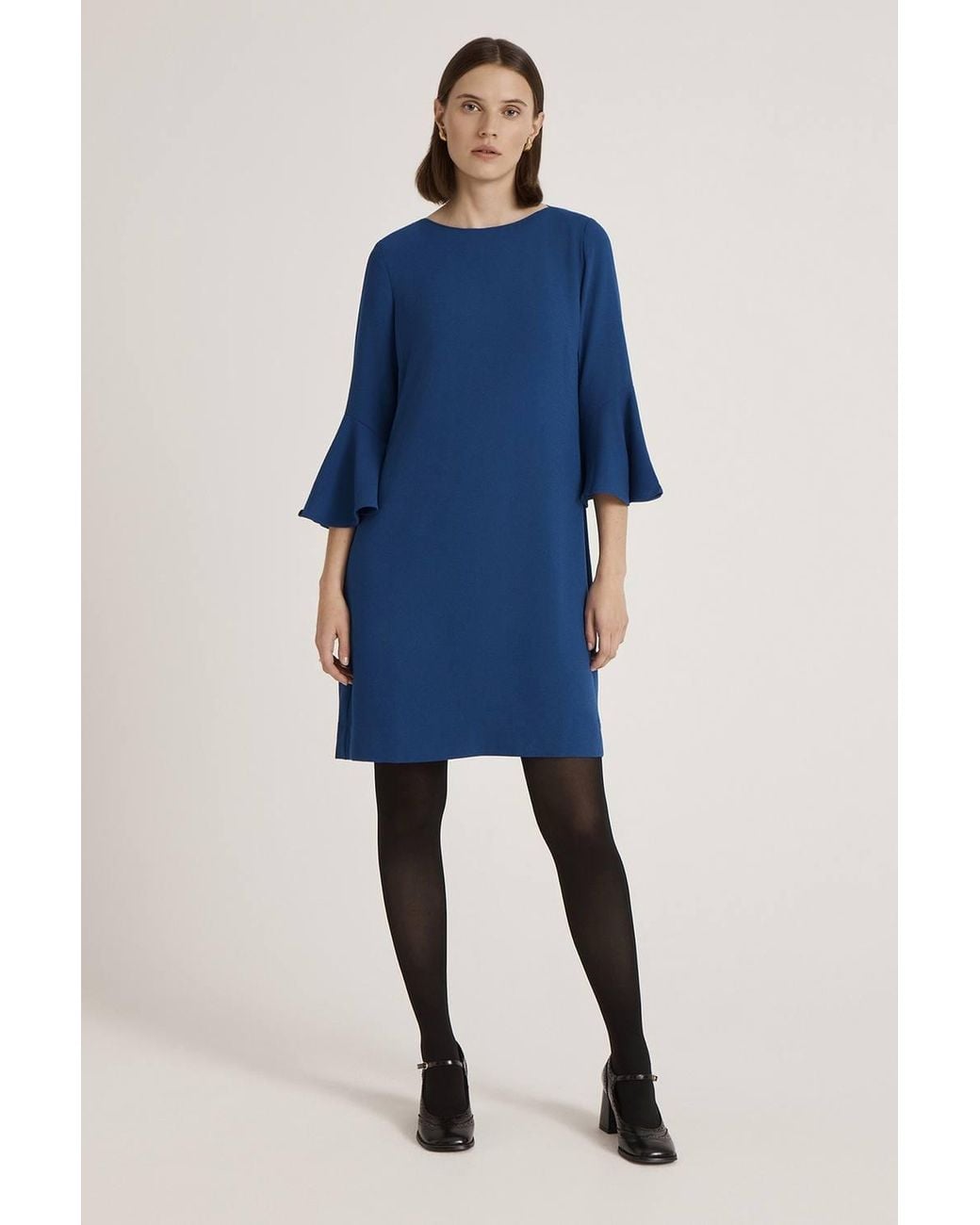 Finery London Blue Izzy Rich Crepe Long Sleeve Short Dress